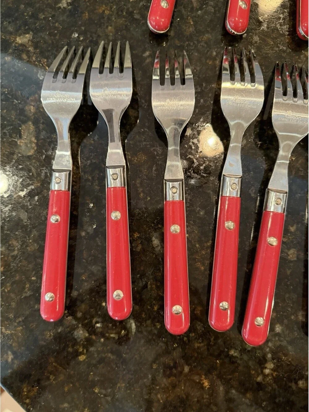 Vintage 80s Gibson Flatware French Country Style Red Handle 17 Pieces EUC